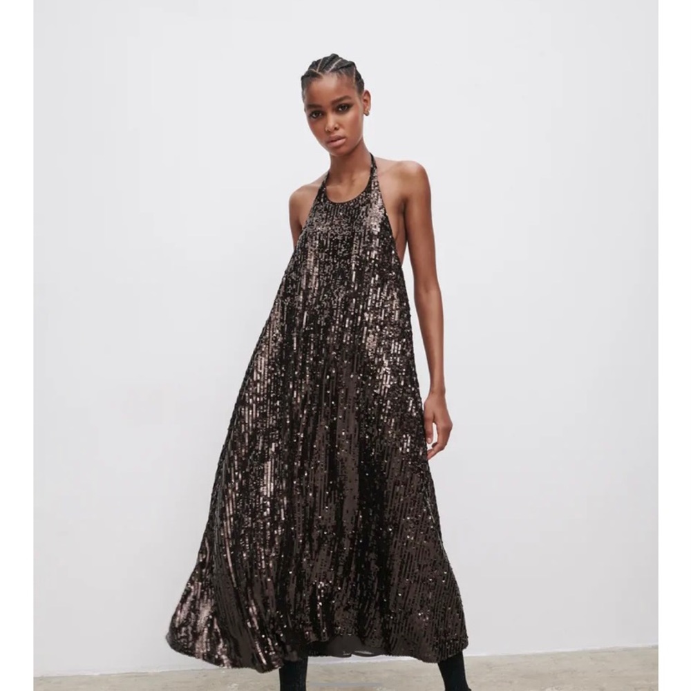 ZARA SEQUIN HALTER DRESS